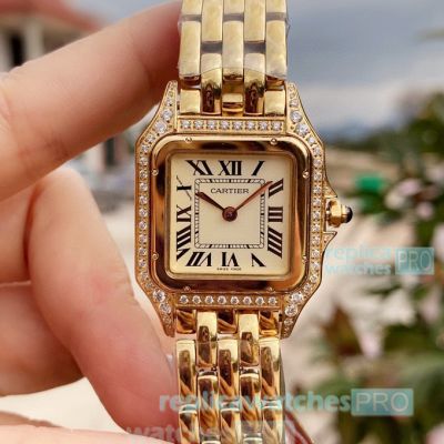 Panthere De Cartier Replica Watch Yellow Gold Diamond Bezel